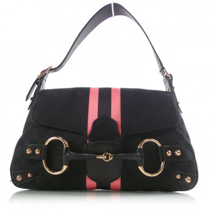 Gucci Monogram Horsebit Flap Bag Black/Pink 1 of 9