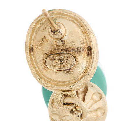 Chanel Metal Resin Ancient Greek Urn Drop Earrings Light Gold Turquoise 4 of 4