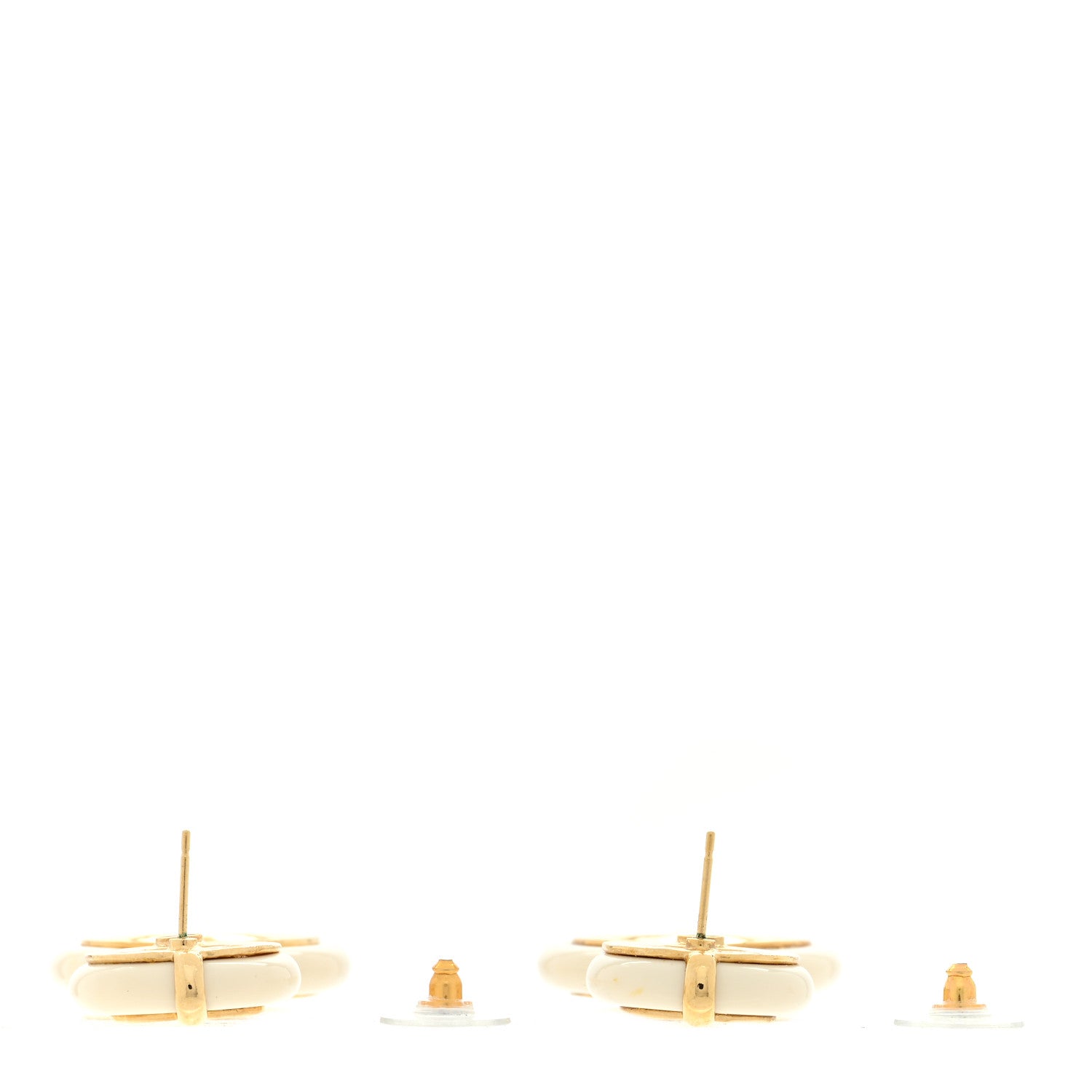 Chanel Metal Resin CC Round Drop Earrings Gold White 3 of 4