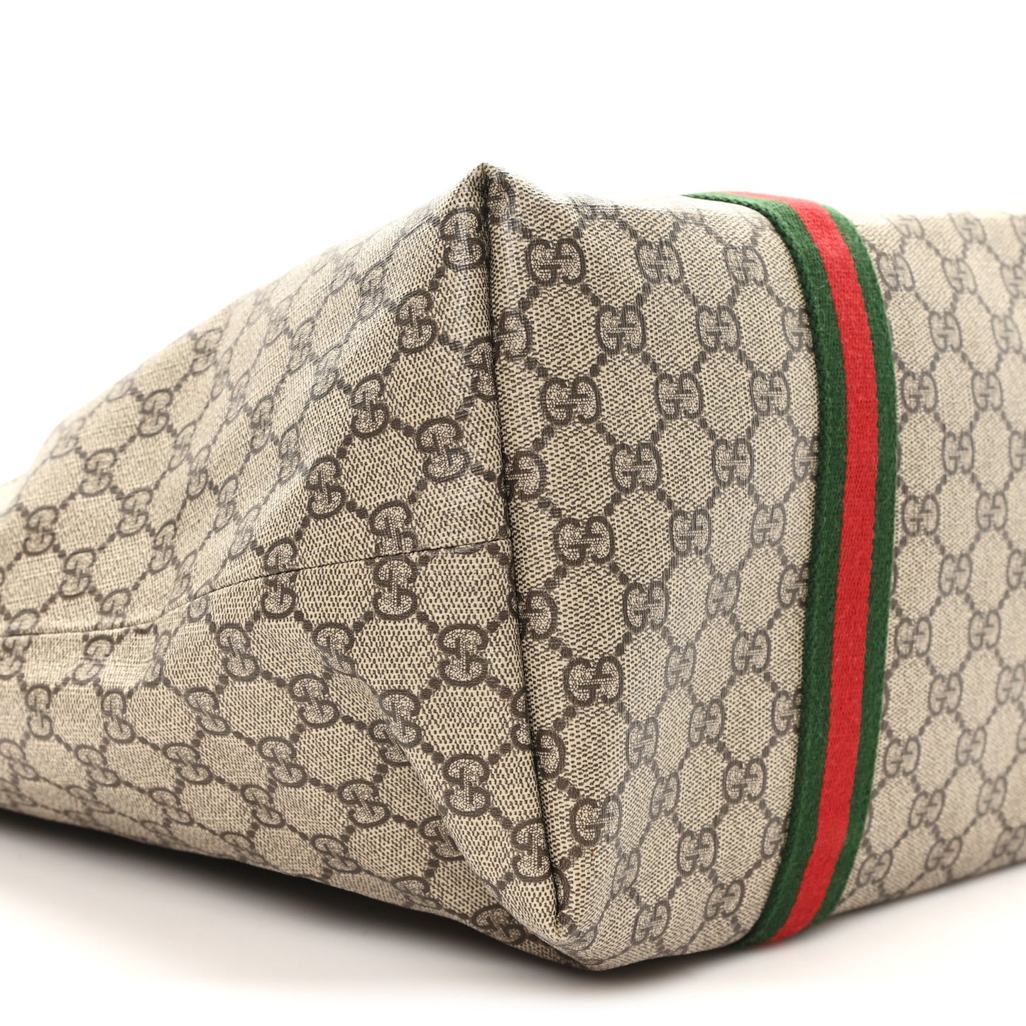 Tender GG Supreme Monogram Textured Dollar Calfskin Web Tote Beige Ebony New Acero