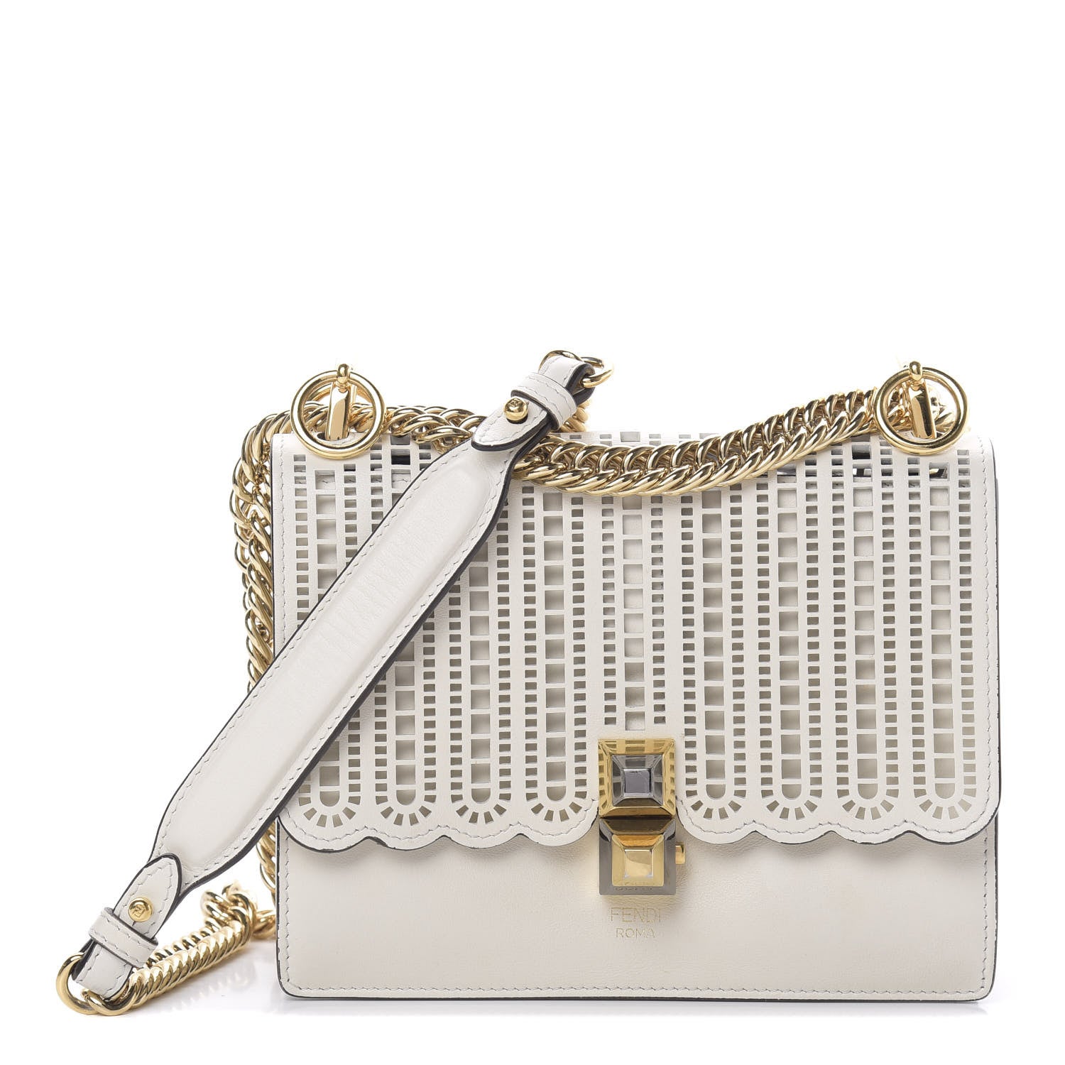 Fendi Vitello Grace Openwork Small Kan I Shoulder Bag White Ice 1 of 12