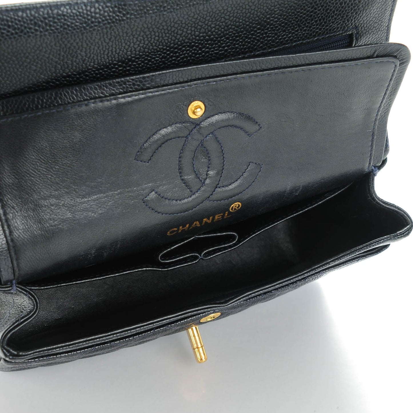 Caviar Quilted Small Double Flap Navy