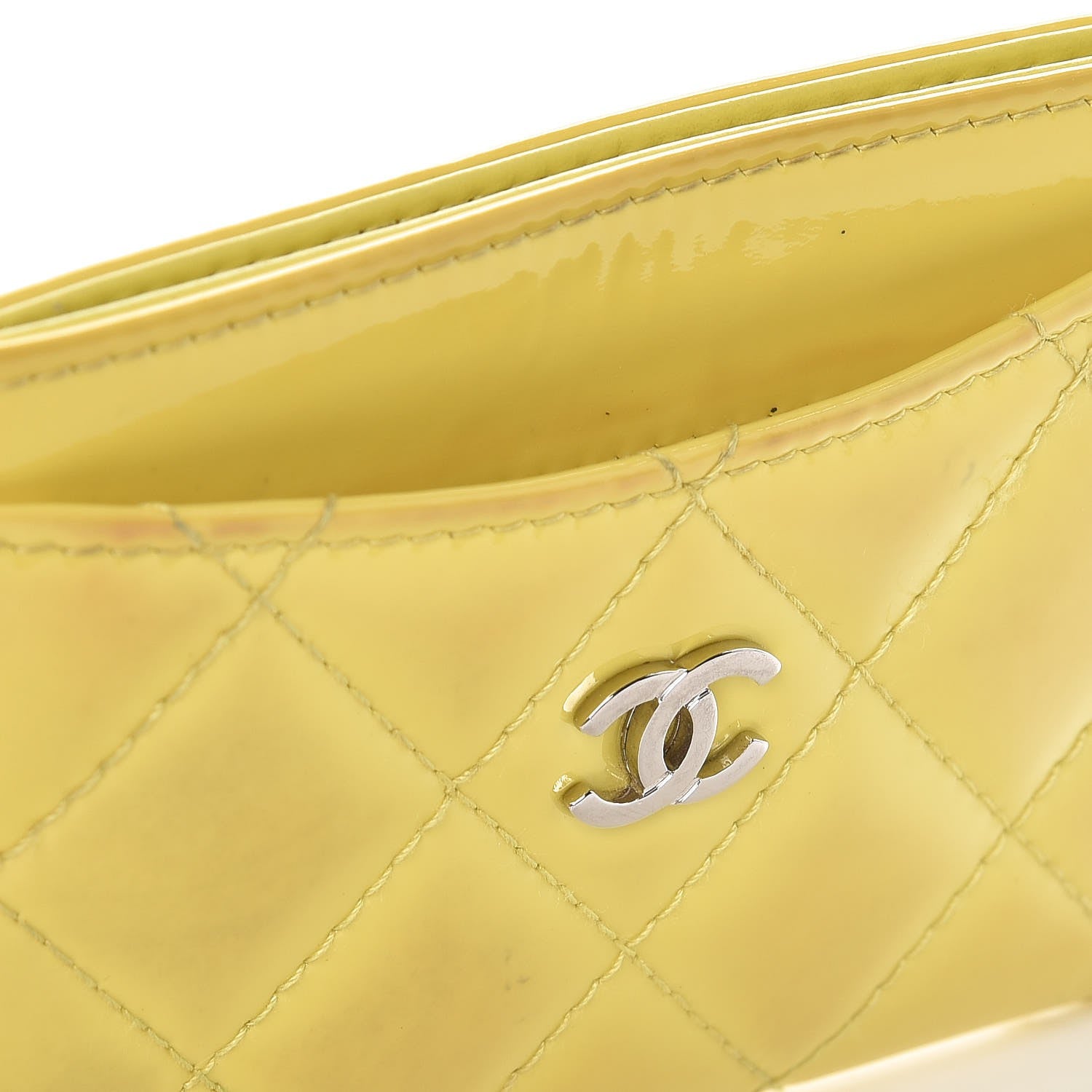 Chanel Patent Quilted Card Holder Yellow 10 of 13