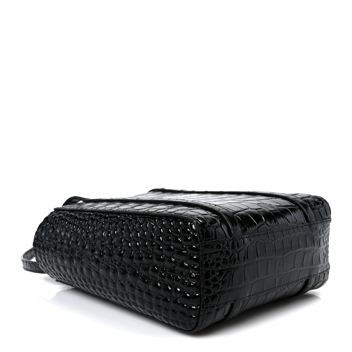 Shiny Calfskin Logo Crocodile Embossed XXS Everyday Tote  Black