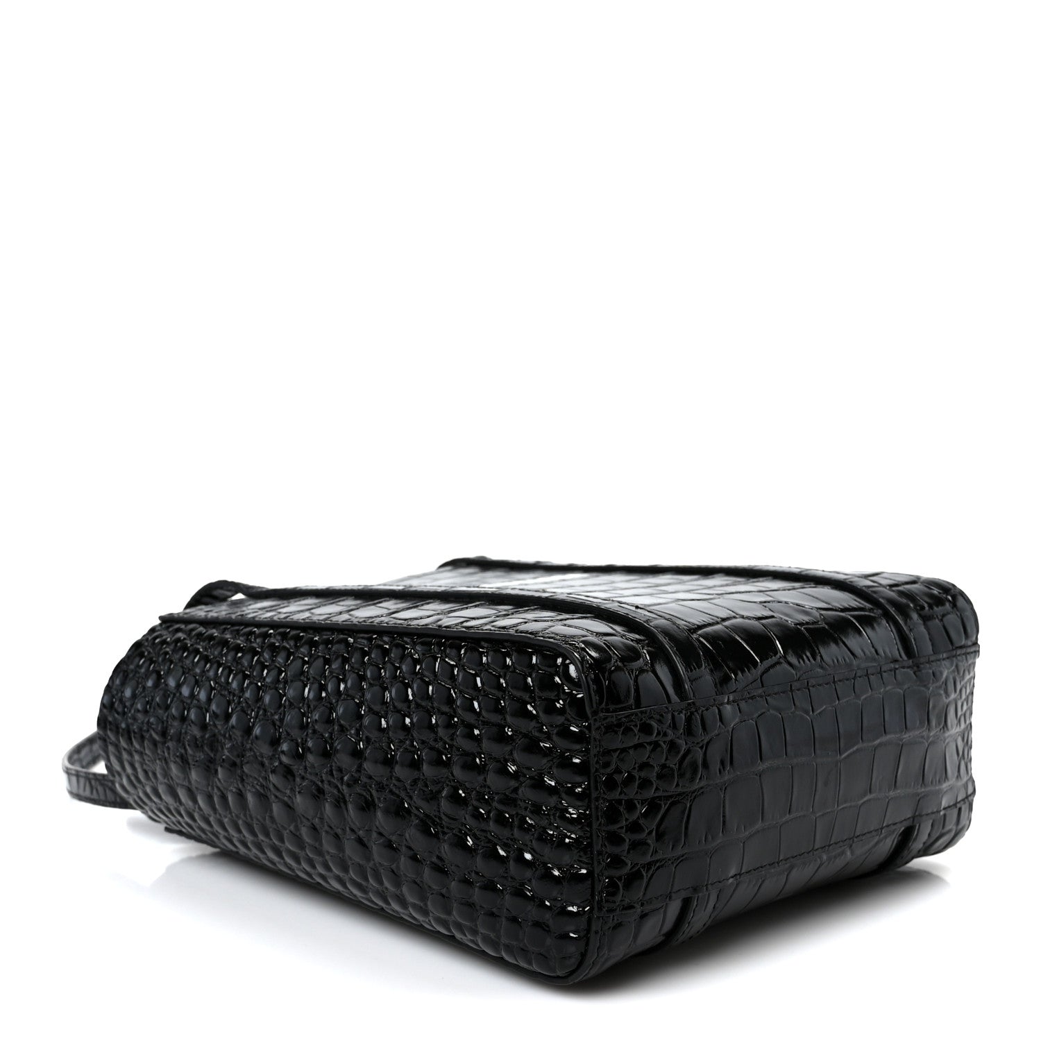 Balenciaga Shiny Calfskin Logo Crocodile Embossed XXS Everyday Tote  Black 3 of 10