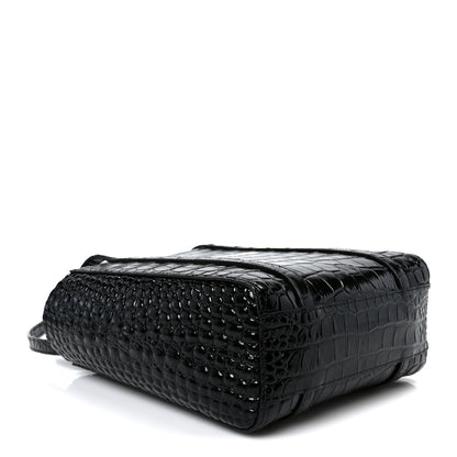 Balenciaga Shiny Calfskin Logo Crocodile Embossed XXS Everyday Tote  Black 3 of 10