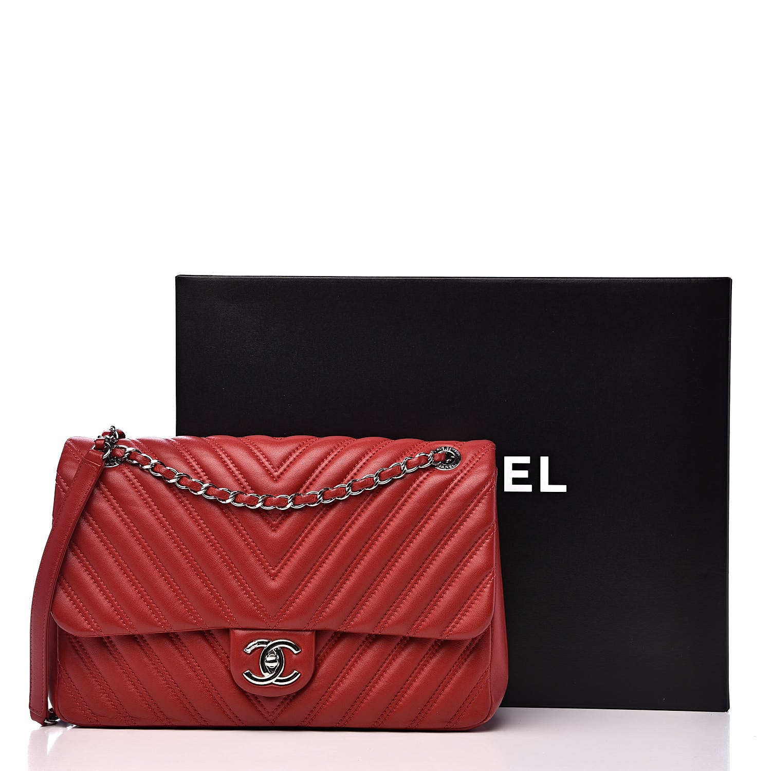 Chanel Lambskin Chevron Double Stitch Jumbo Single Flap Red 13 of 13