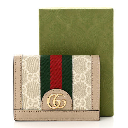 Gucci GG Supreme Monogram Textured Dollar Calfskin Web Ophidia Card Case Beige Mystic White Oatmeal 10 of 10
