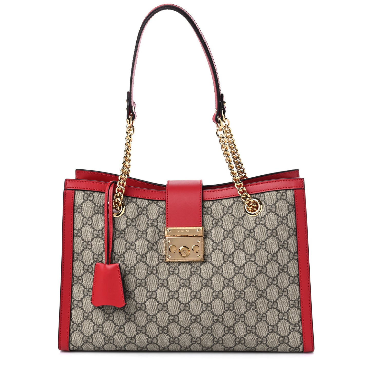 GG Supreme Monogram Medium Padlock Tote Hibiscus Red