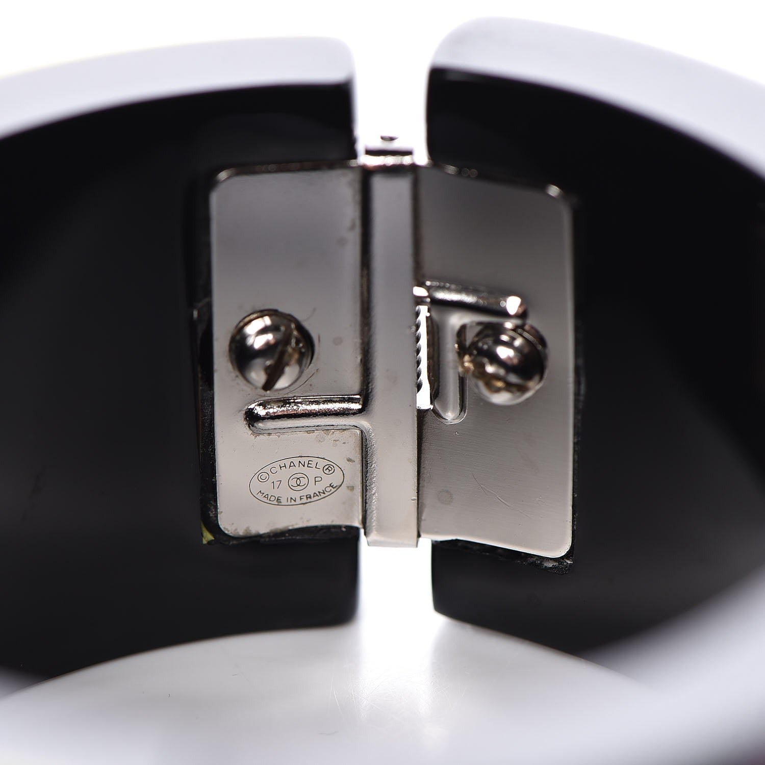 Chanel Resin CC Cuff Bracelet Black Yellow Pink 5 of 5