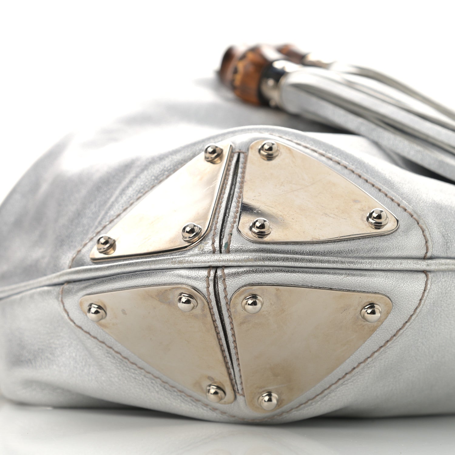 Gucci Metallic Calfskin Medium Indy Top Handle Hobo Silver 9 of 10