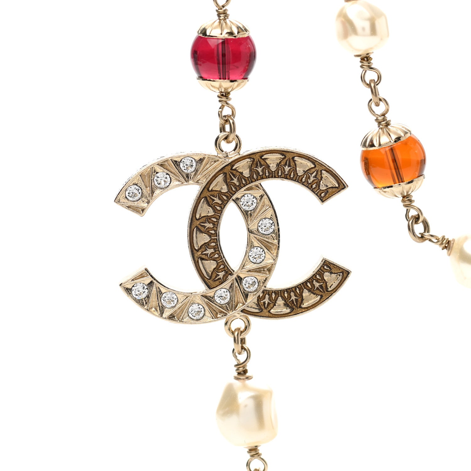Chanel Pearl Beaded Crystal CC Long Necklace Gold Multi 4 of 5