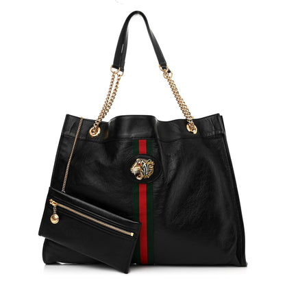 Gucci Calfskin Maxi Rajah Chain Tote Black 3 of 12