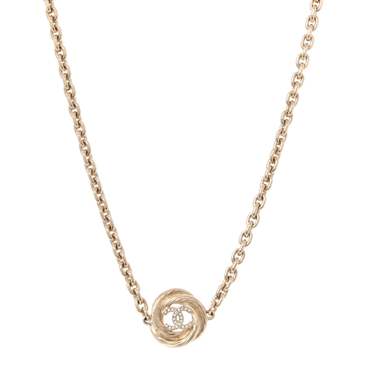 Crystal Metal CC Round Pendant Necklace Gold