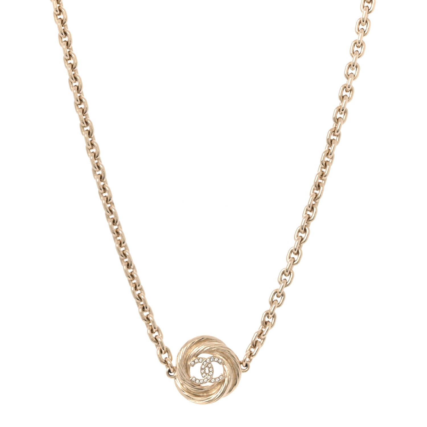 Chanel Crystal Metal CC Round Pendant Necklace Gold 1 of 5