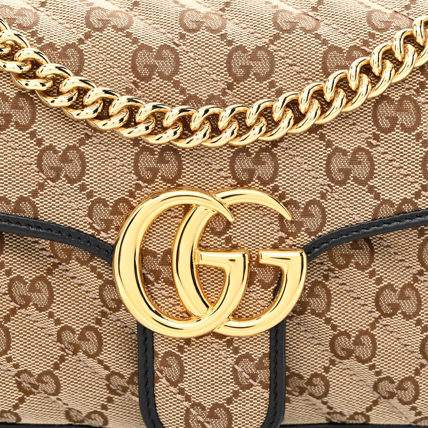 Monogram Matelasse Diagonal Small GG Marmont Shoulder Bag Beige Black