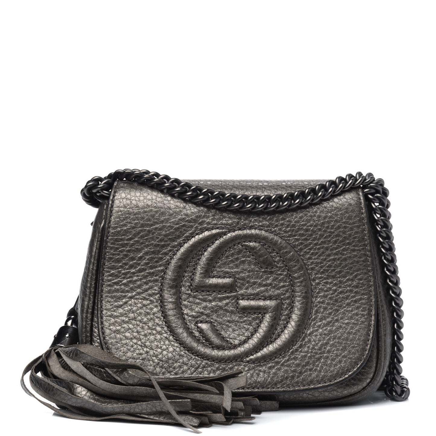 Metallic Pebbled Calfskin Small Soho Flap Crossbody Sasso
