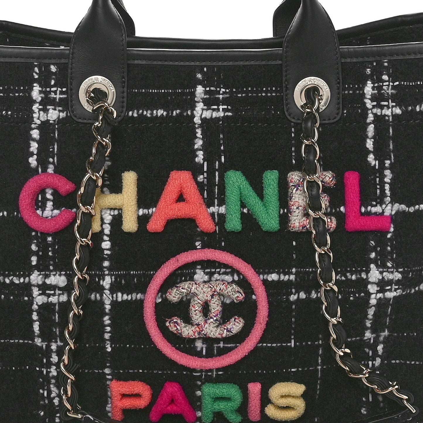 Tweed Medium Deauville Tote Black White Multicolor