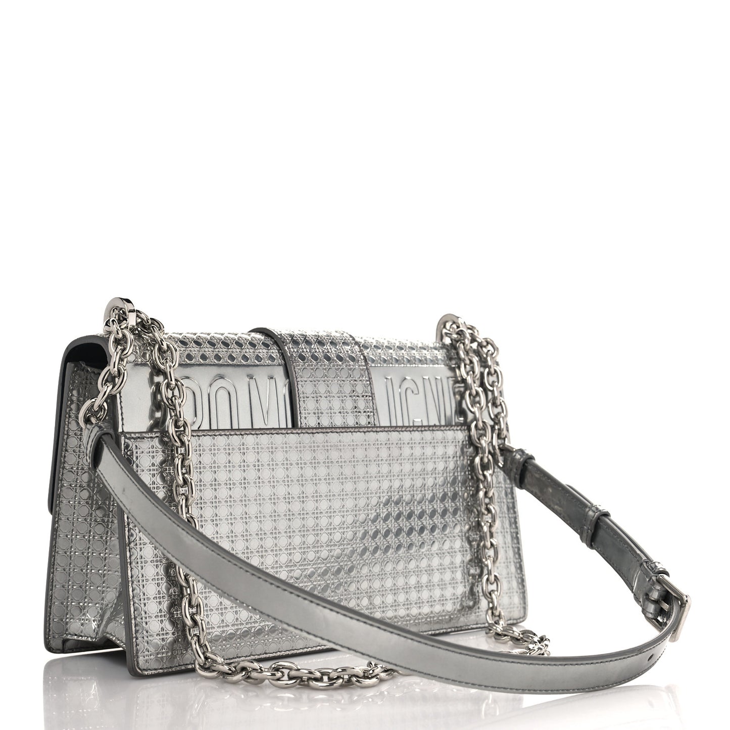 Metallic Patent Micro-Cannage 30 Montaigne Flap Bag Silver