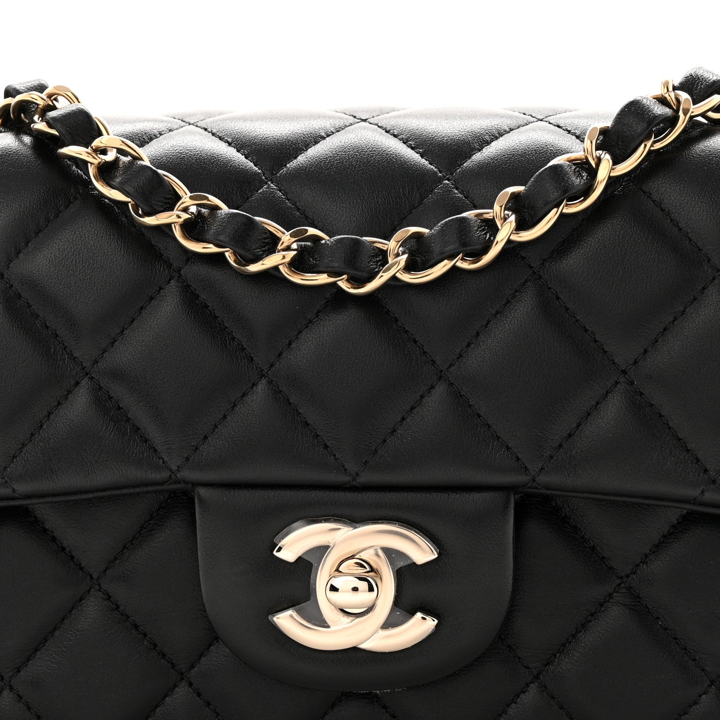 Lambskin Quilted Mini Rectangular Flap Black