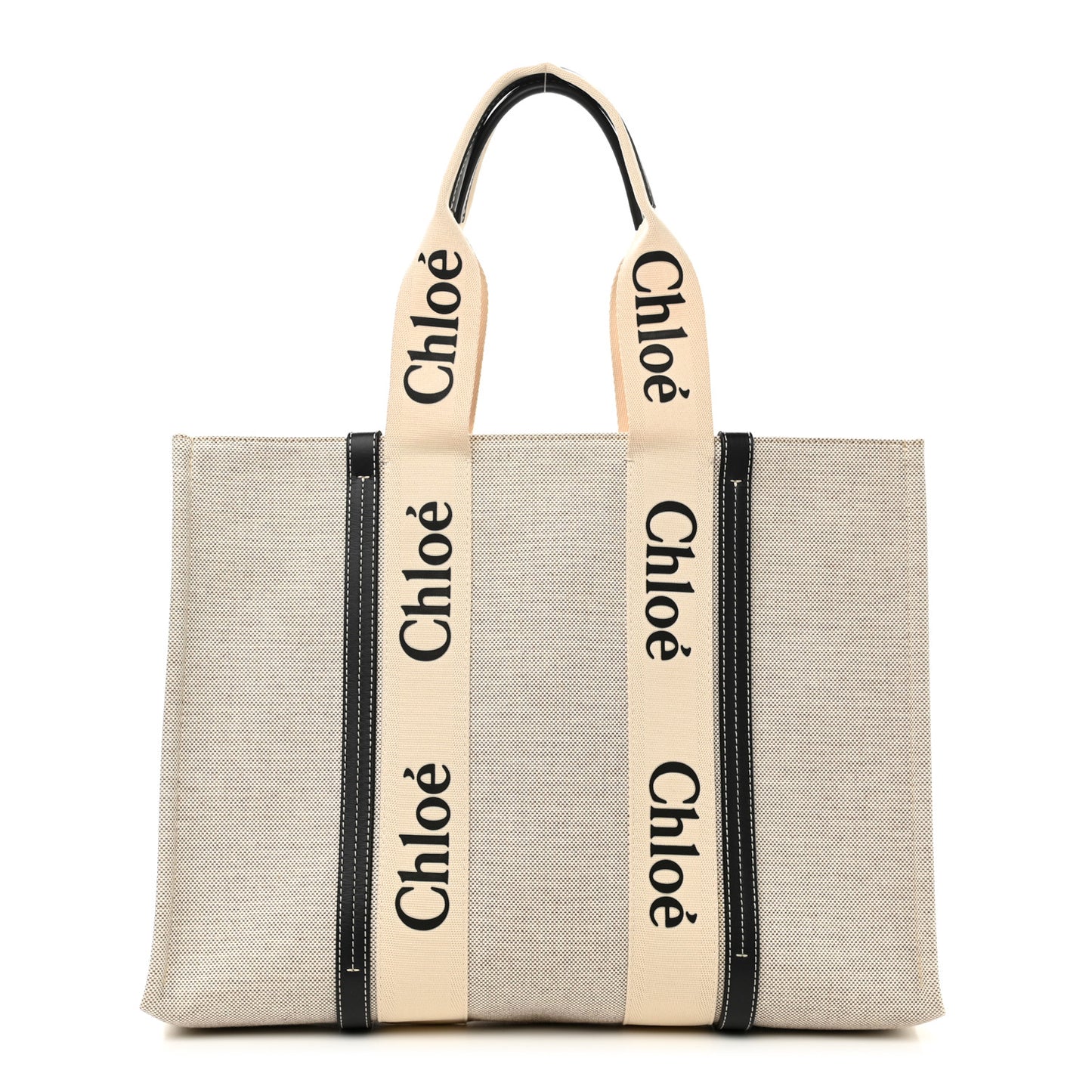 Cotton Calfskin Large Woody Ribbon Tote White Black