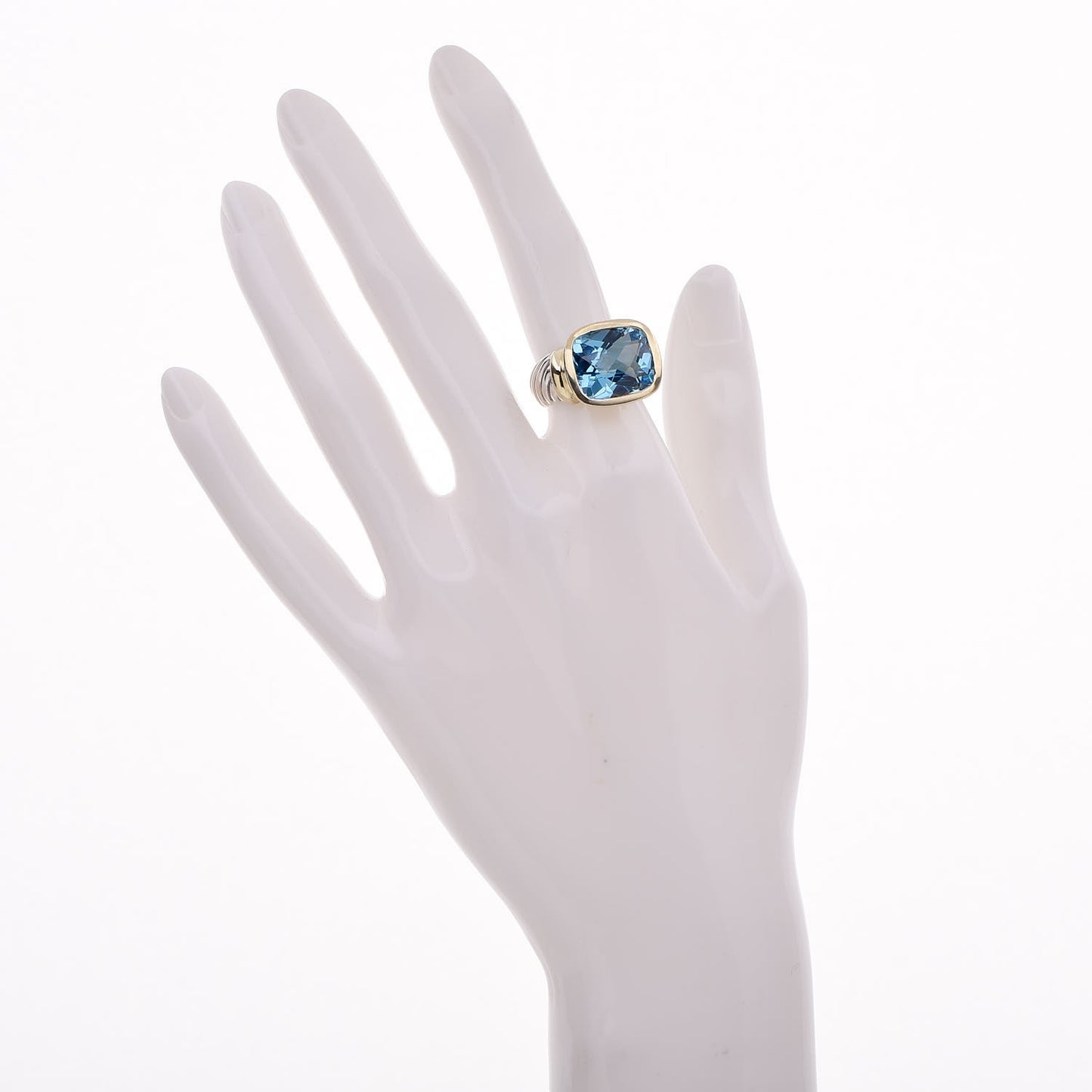 Sterling Silver 14K Yellow Gold Blue Topaz 14mm Noblesse Ring 53 6.25