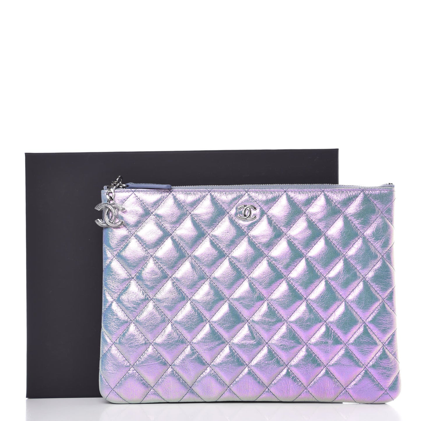 Iridescent Crumpled Calfskin Medium Cosmetic Case Purple