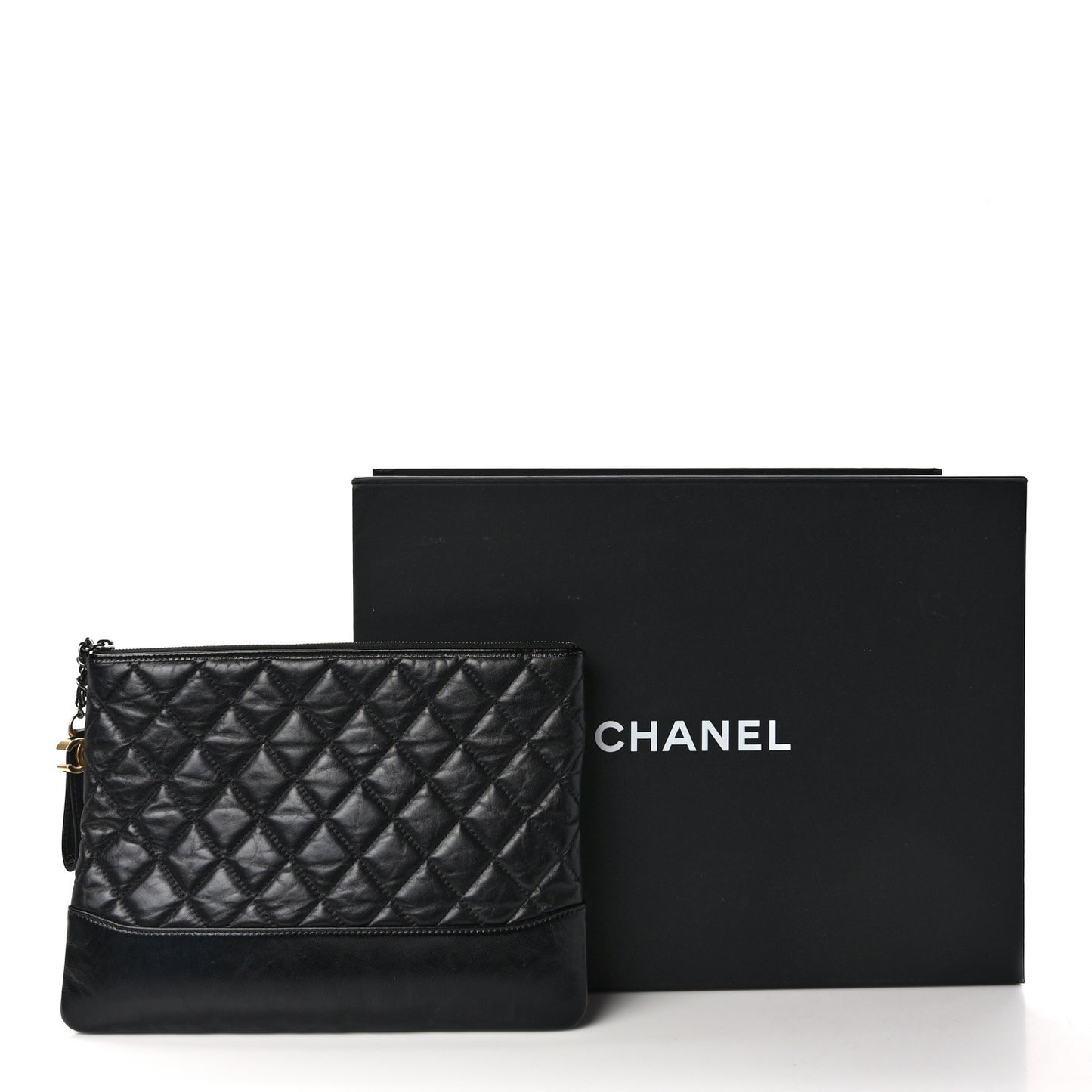 Aged Calfskin Quilted Medium Gabrielle Cosmetic Case Black