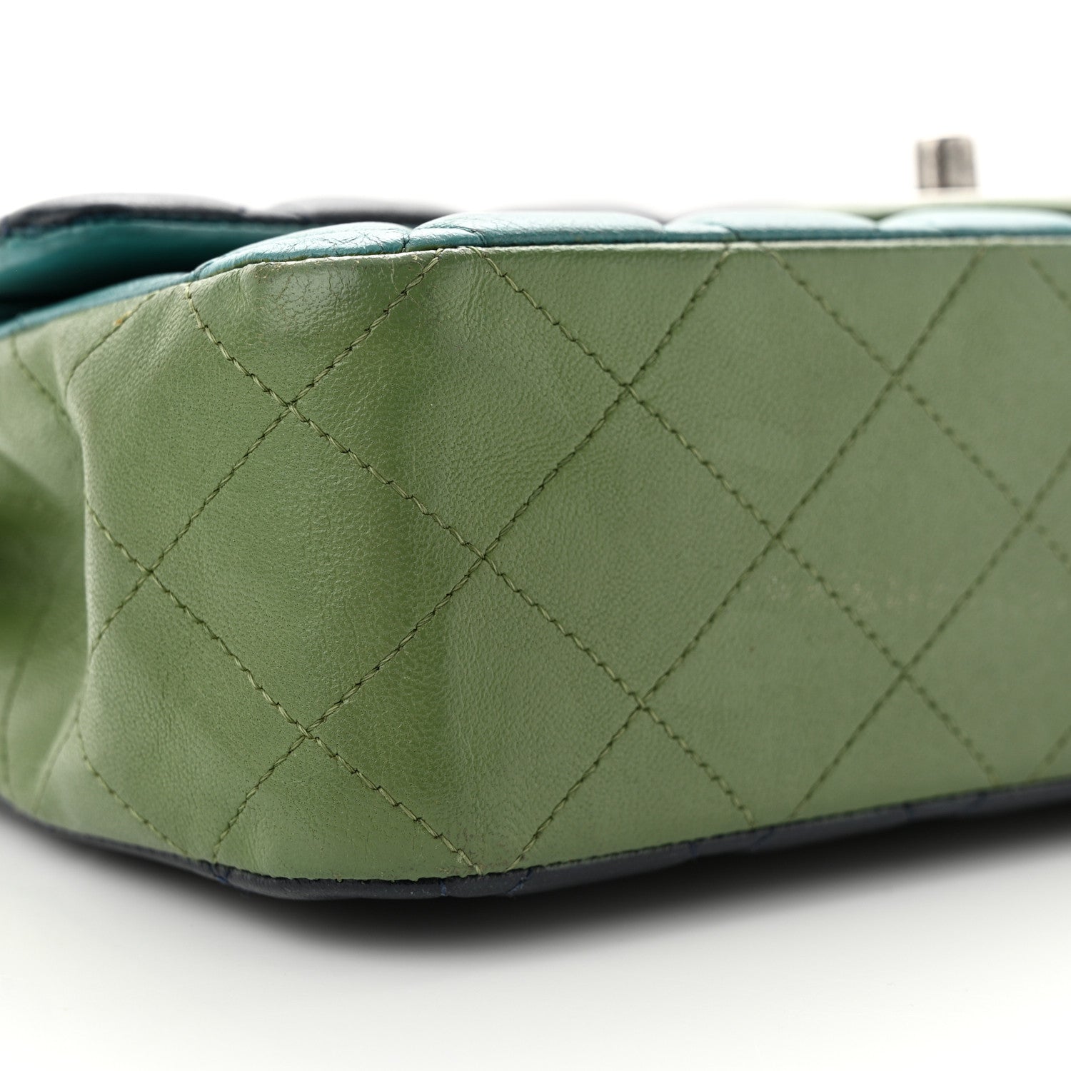 Chanel Lambskin Quilted Tri-Color Medium Double Flap Navy Blue Green 9 of 13