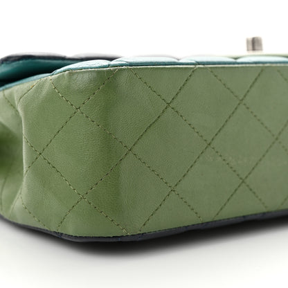 Chanel Lambskin Quilted Tri-Color Medium Double Flap Navy Blue Green 9 of 13