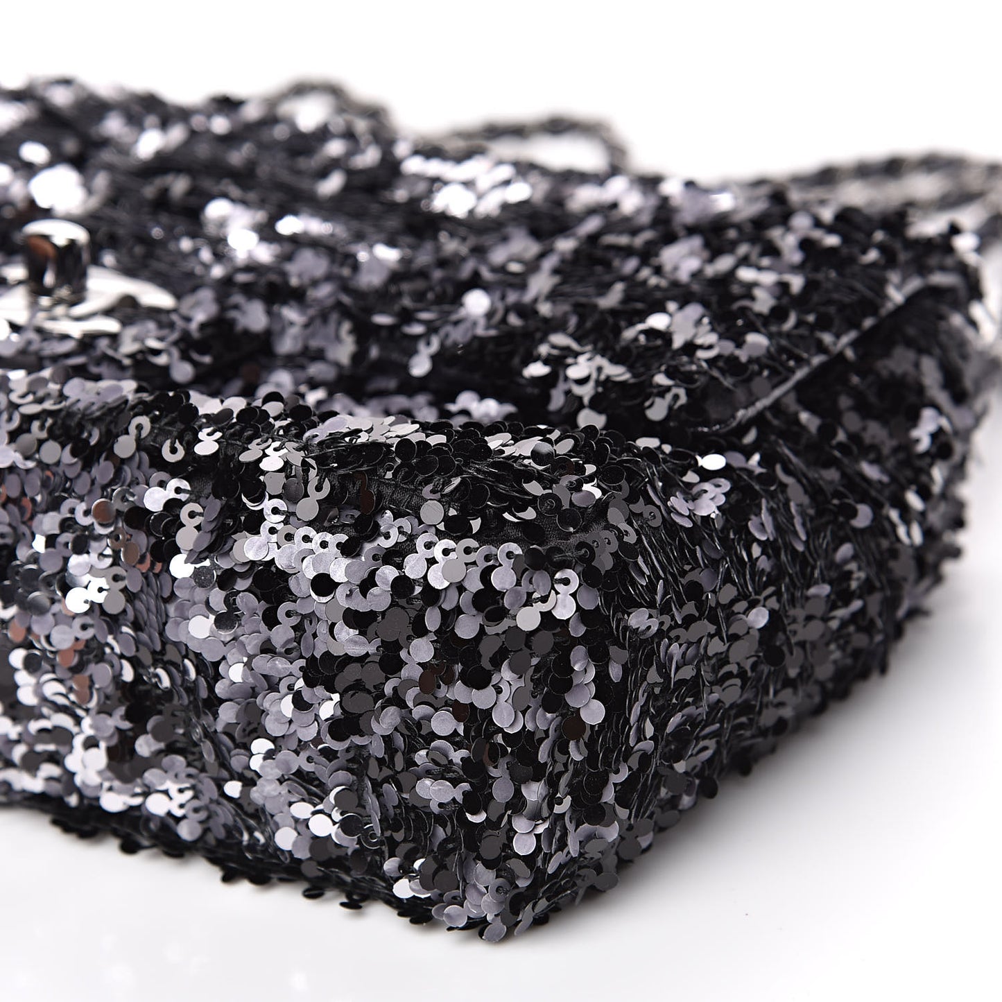 Sequin Mini Rectangular Single Flap Black Silver