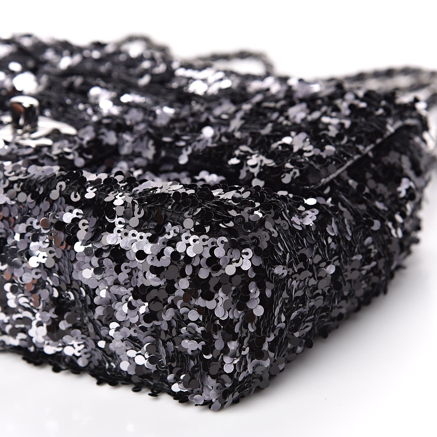 Chanel Sequin Mini Rectangular Single Flap Black Silver 9 of 10