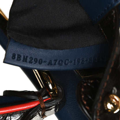 Fendi Canvas Crocodile Embossed Medium Peekaboo Iconic Satchel White Navy Red 7 of 13