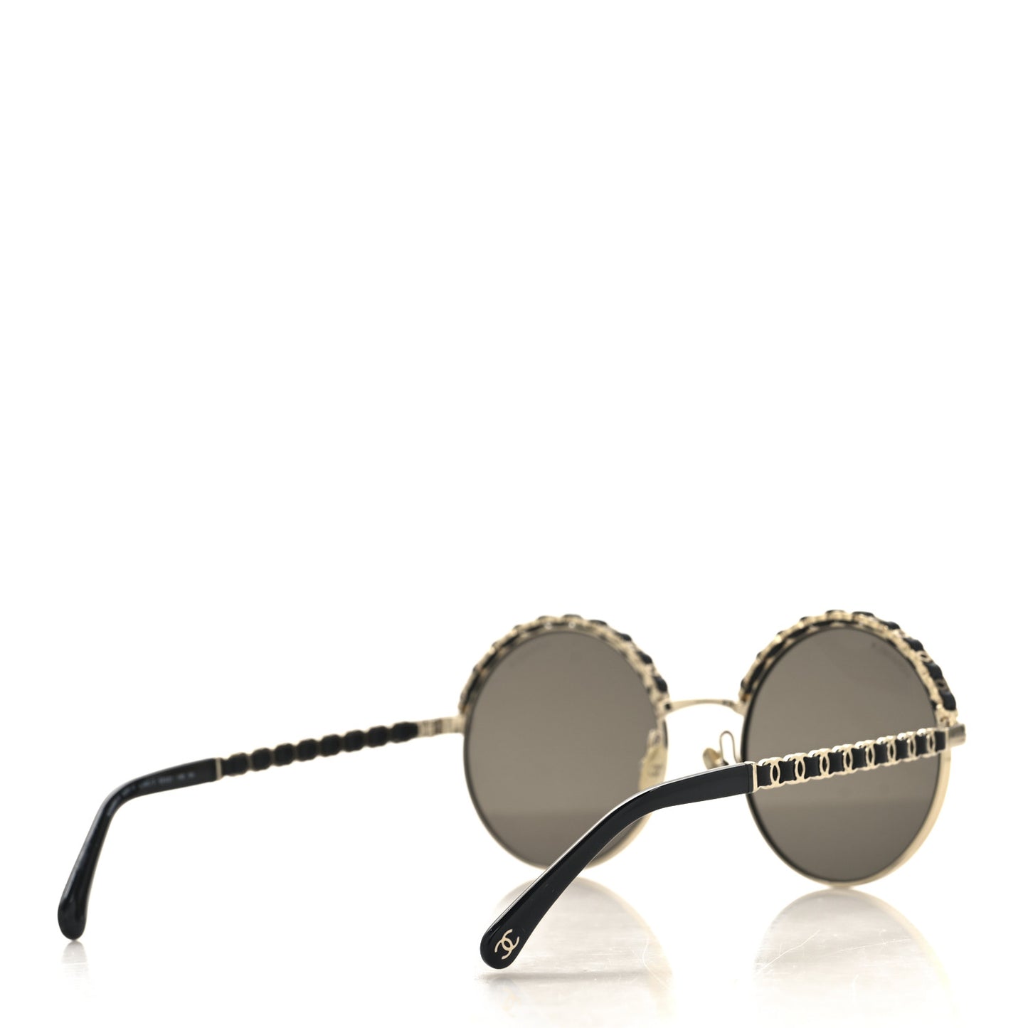 Metal Calfskin Round Chain Sunglasses 4265-Q Black