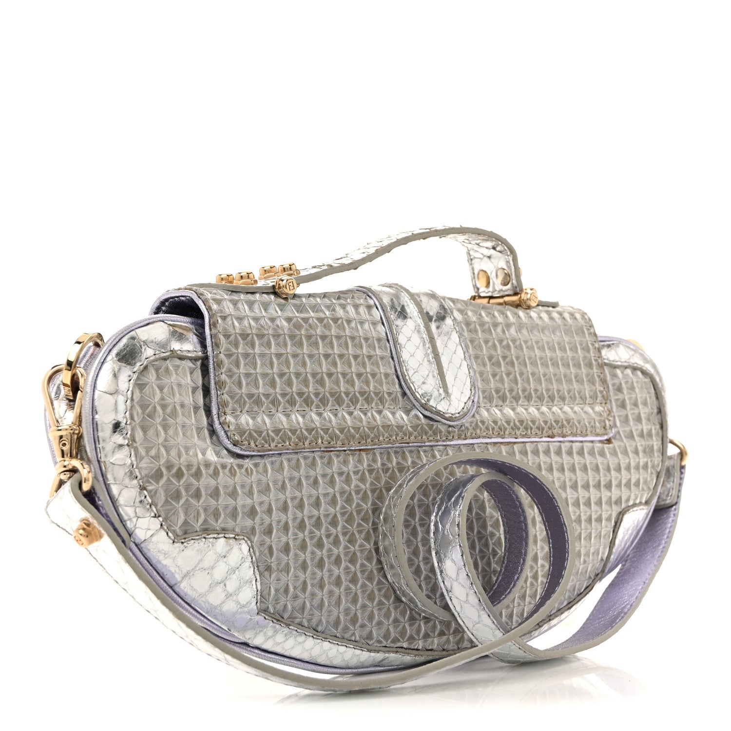 Fendi Snakeskin Nylon Vanity Mirror Clutch Transparent 3 of 14