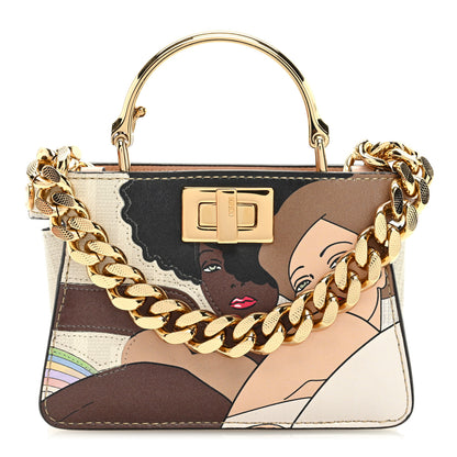 Fendi Glazed Fabric FF Bikini Girls Inlay Nano Peekaboo Maxi Handle Satchel Bianco Perla Multicolor 1 of 9
