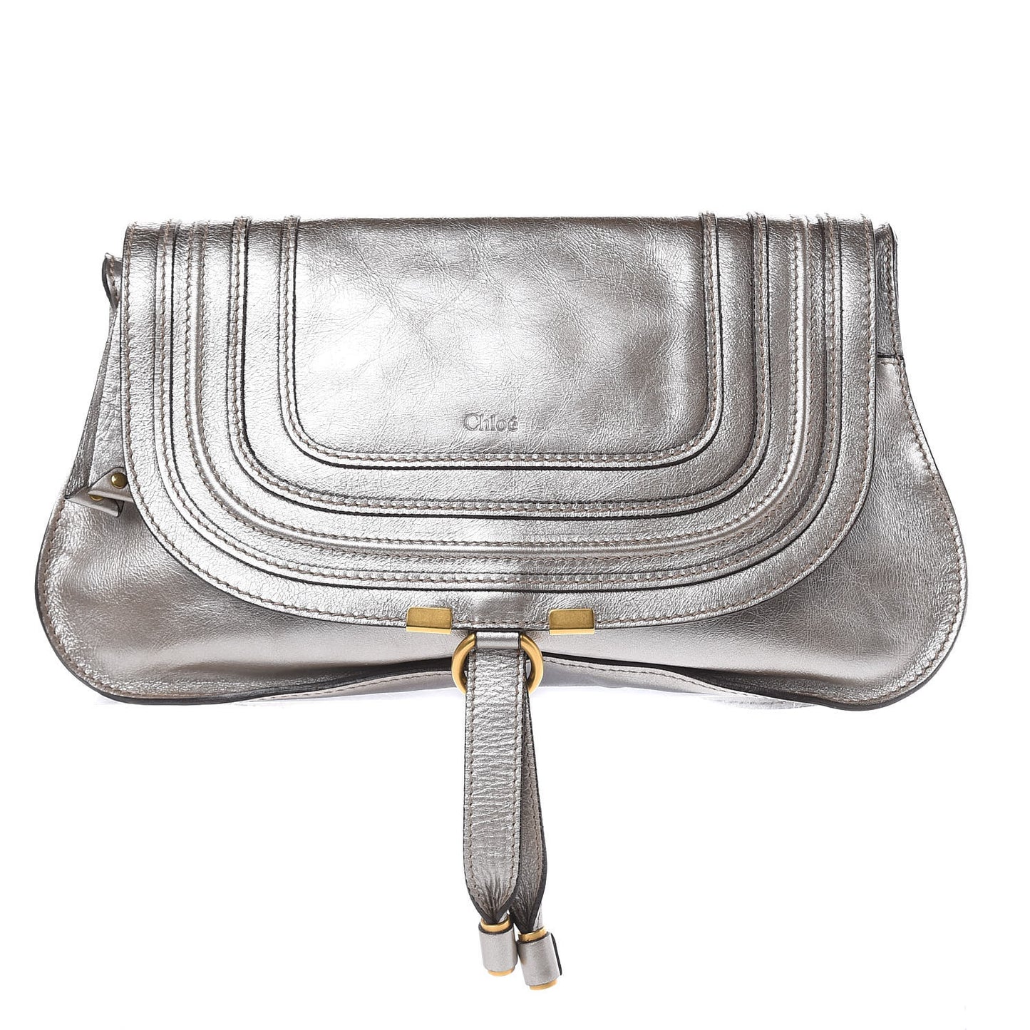 Metallic Calfskin Marcie Clutch Pewter