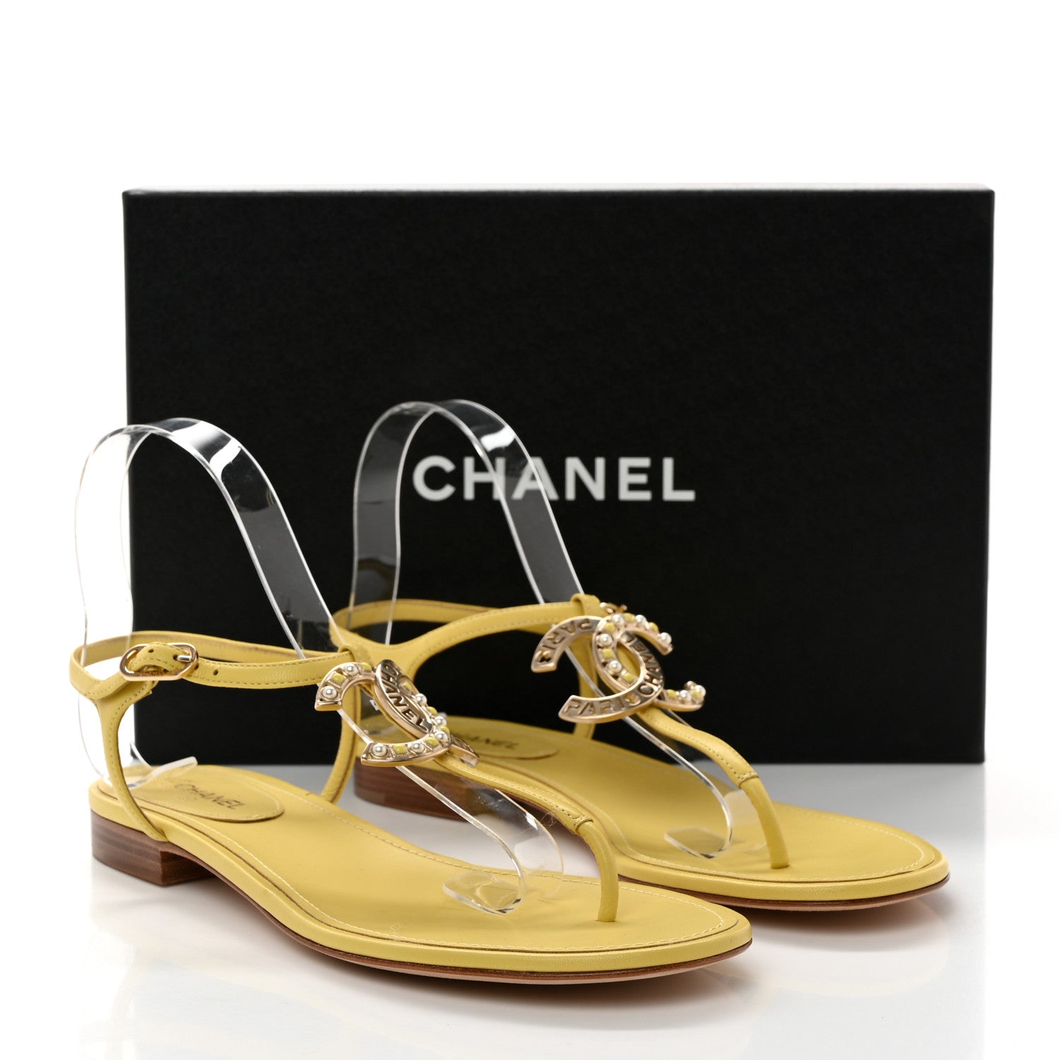 Chanel Lambskin CC Logo Thong Sandals 39.5 Yellow 8 of 8