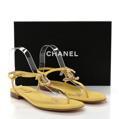 Chanel Lambskin CC Logo Thong Sandals 39.5 Yellow 8 of 8