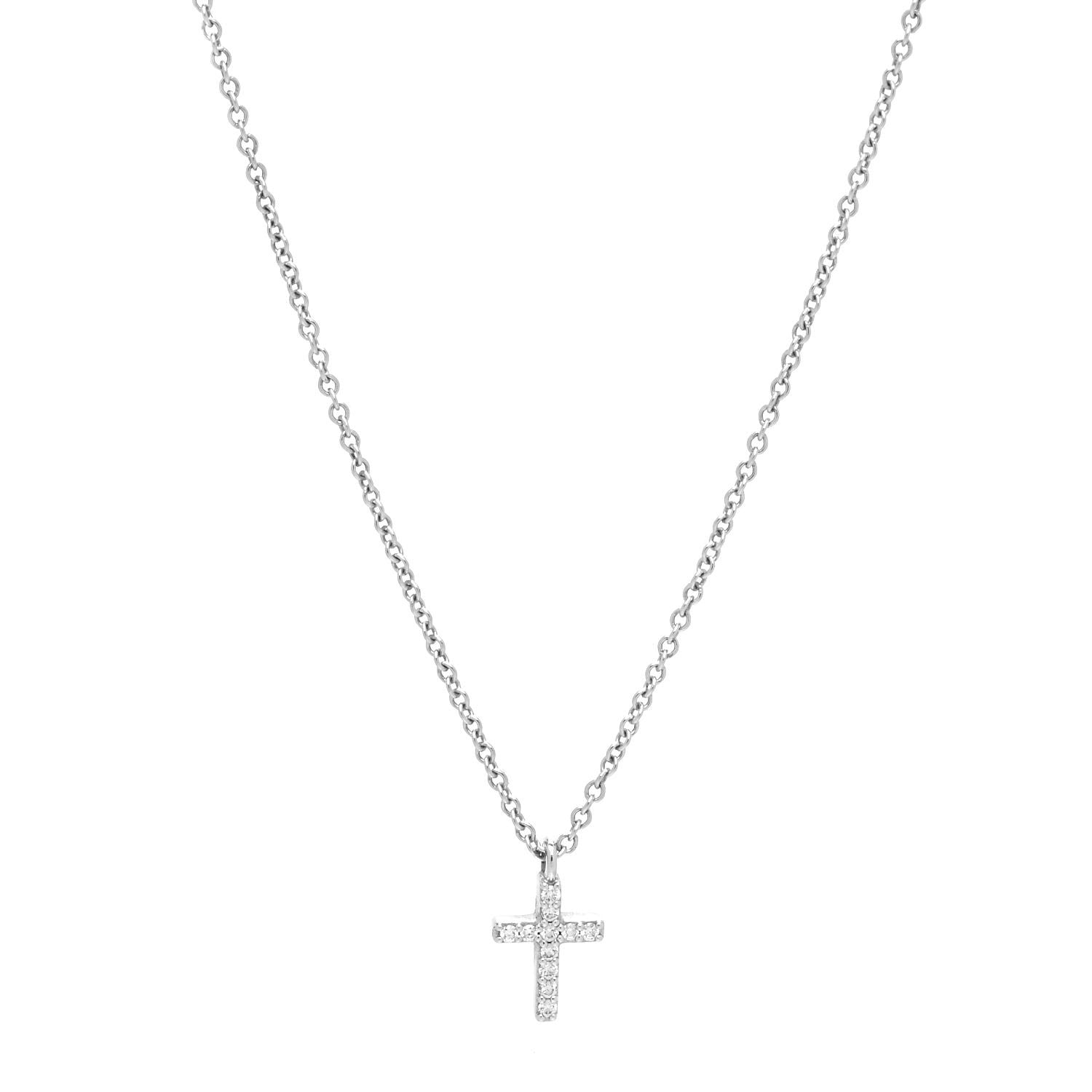 Tiffany 18K White Gold Diamond Mini Cross Pendant Necklace 1 of 5