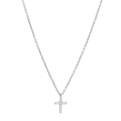 Tiffany 18K White Gold Diamond Mini Cross Pendant Necklace 1 of 5