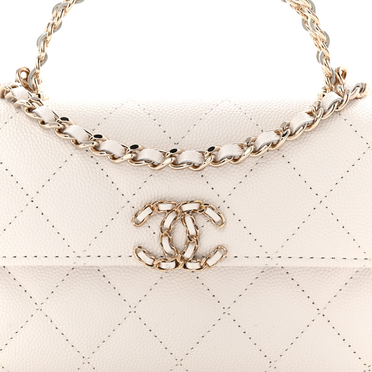 Chanel Caviar Quilted Chain Match Top Handle Phone Holder With Chain White 8 of 11