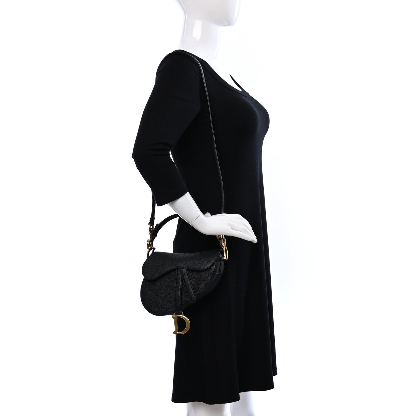 Grained Calfskin Mini Saddle Bag With Strap Black