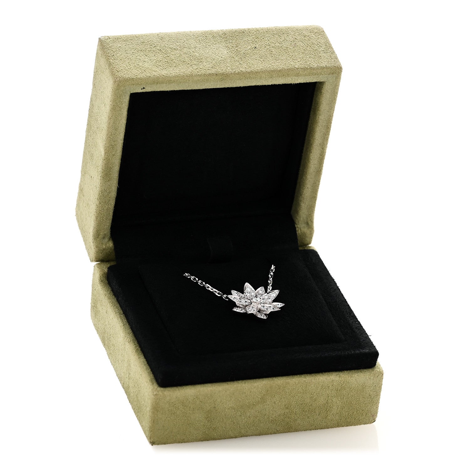 Van Cleef & Arpels 18K White Gold Diamond Small Lotus Pendant Necklace 8 of 8
