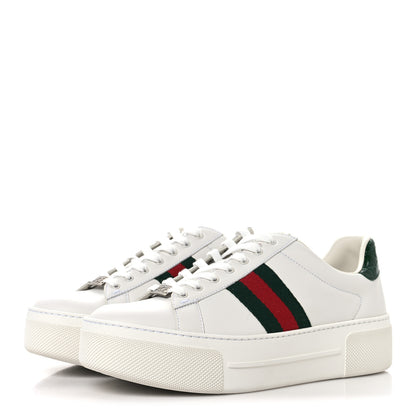 Gucci Ultralight Plume Calfskin Web Womens Ace Platform Sneakers 39 White 4 of 10