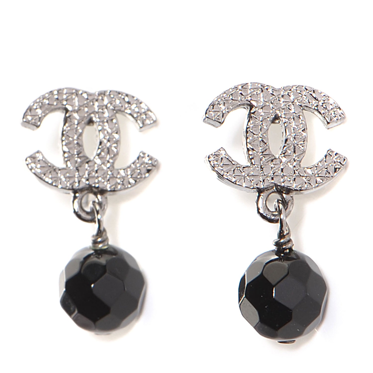 Chanel CC Bead Drop Earrings Black 1 of 5
