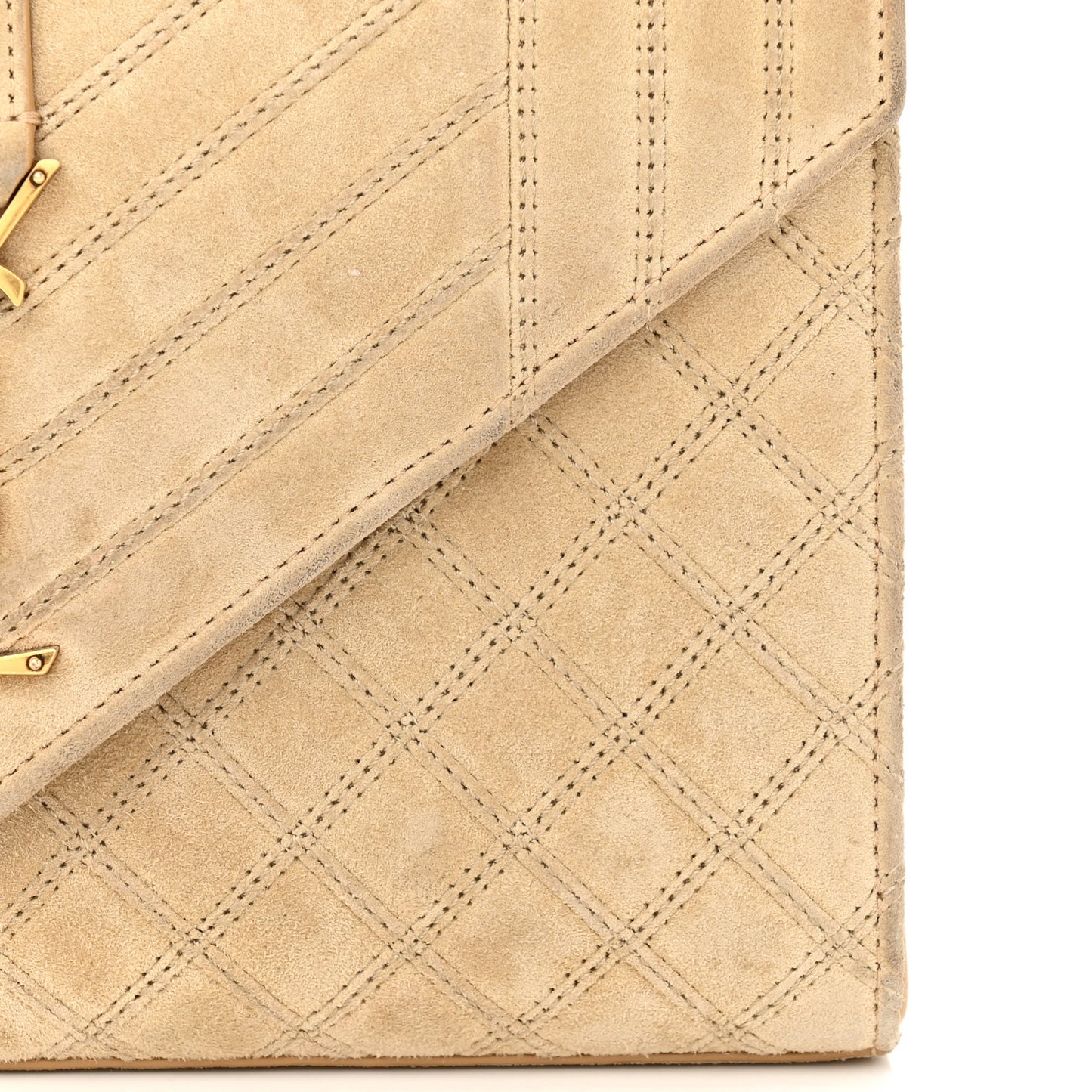 Suede Mixed Matelasse Triquilt Medium Monogram Envelope Satchel Sea Salt