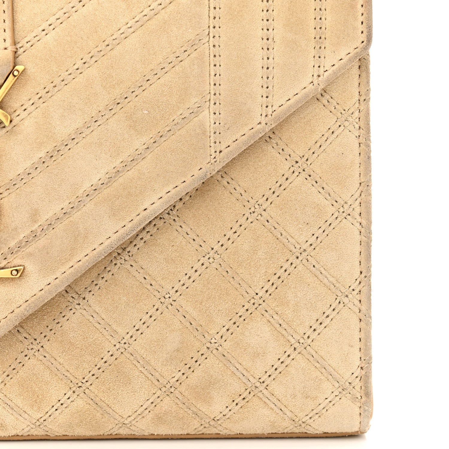 Saint Laurent Suede Mixed Matelasse Triquilt Medium Monogram Envelope Satchel Sea Salt 15 of 17