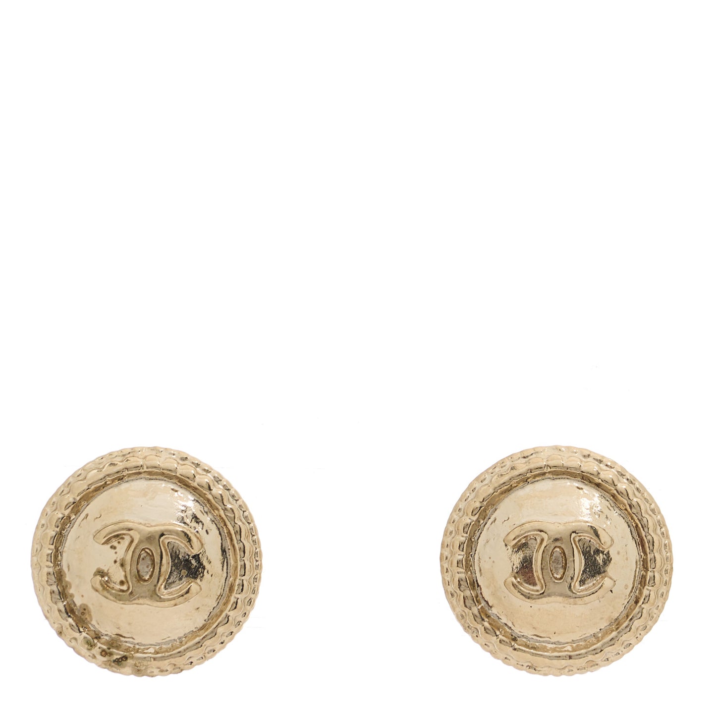 CC Button Clip On Earrings Gold