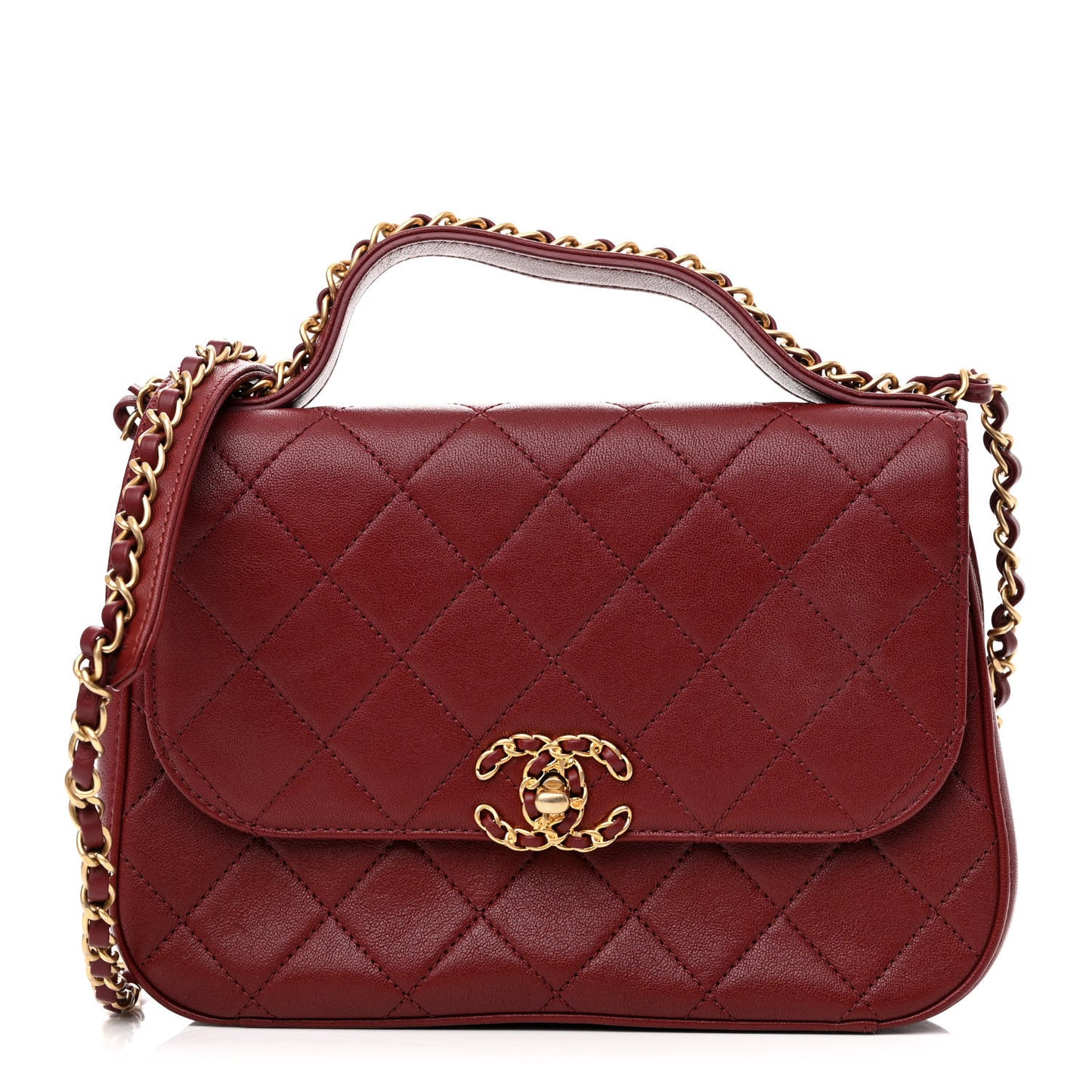 Lambskin Quilted Chain Infinity Top Handle Flap Burgundy